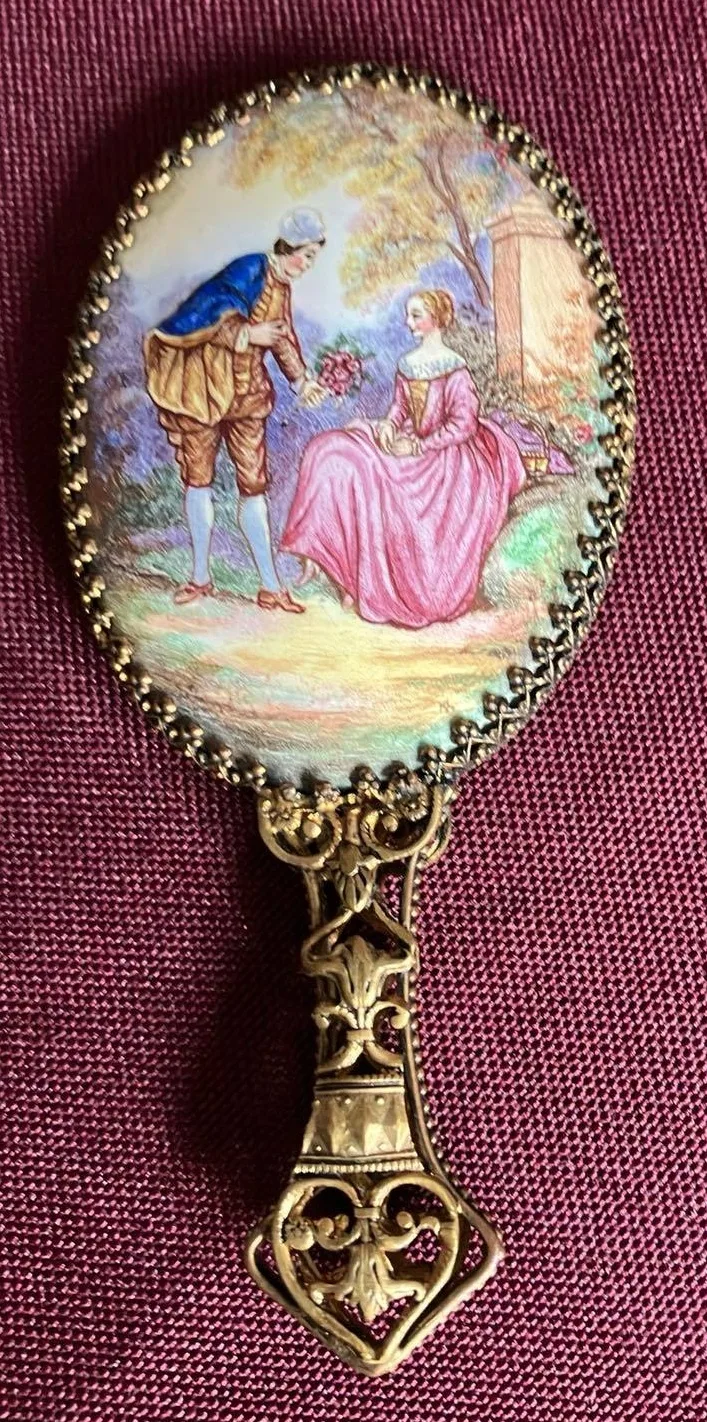 Vintage Petite Hand Mirror beautiful Art Work - 3 Inches image indicator(2)