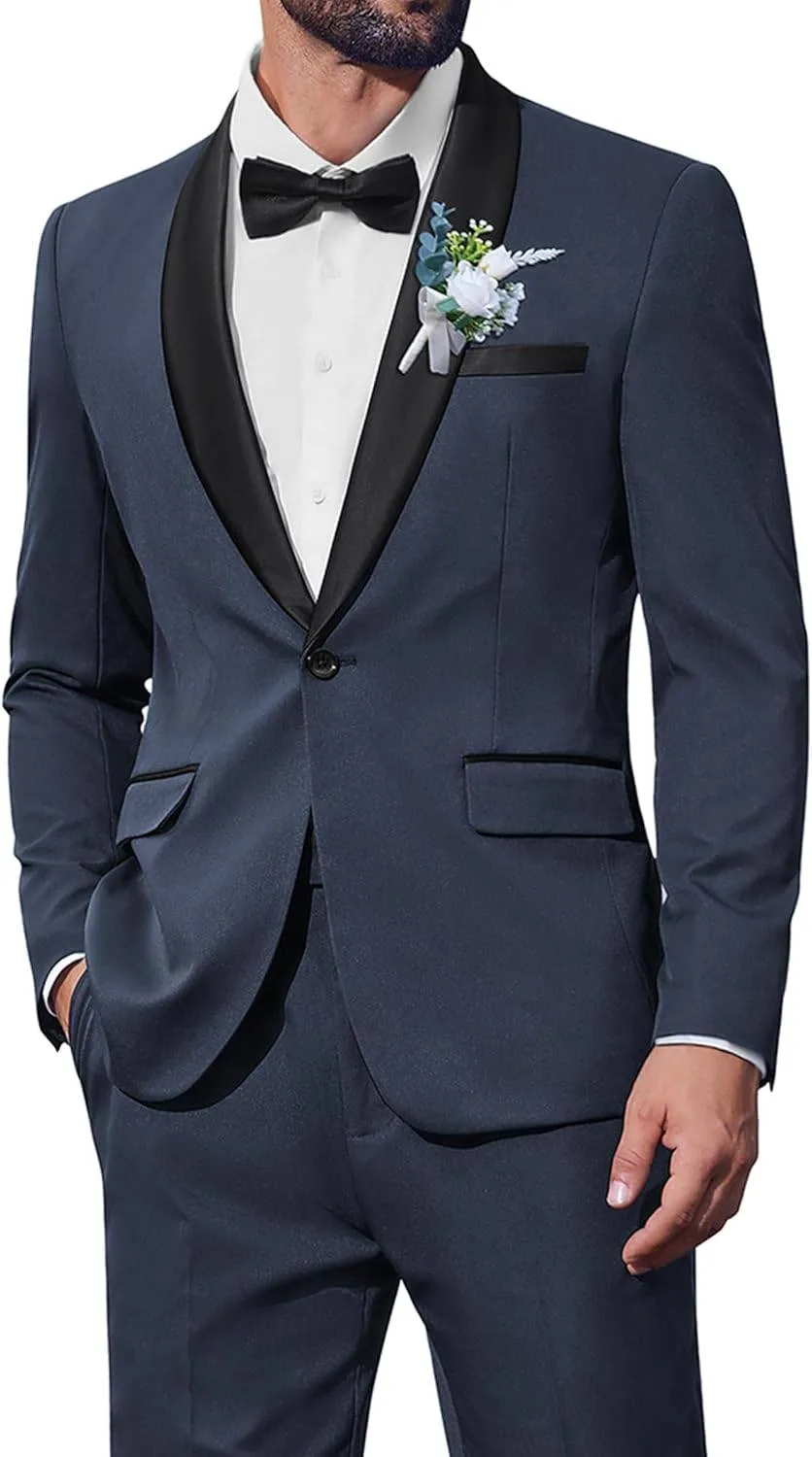 Men's 2 Piece Suit Slim Fit Shawl Lapel One Button Formal Tuxedo thumbnail