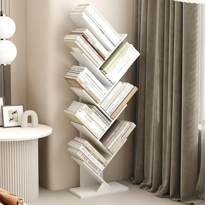 9-Shelf Wood Bookshelf – White | Strong Storage, Modern Style thumbnail
