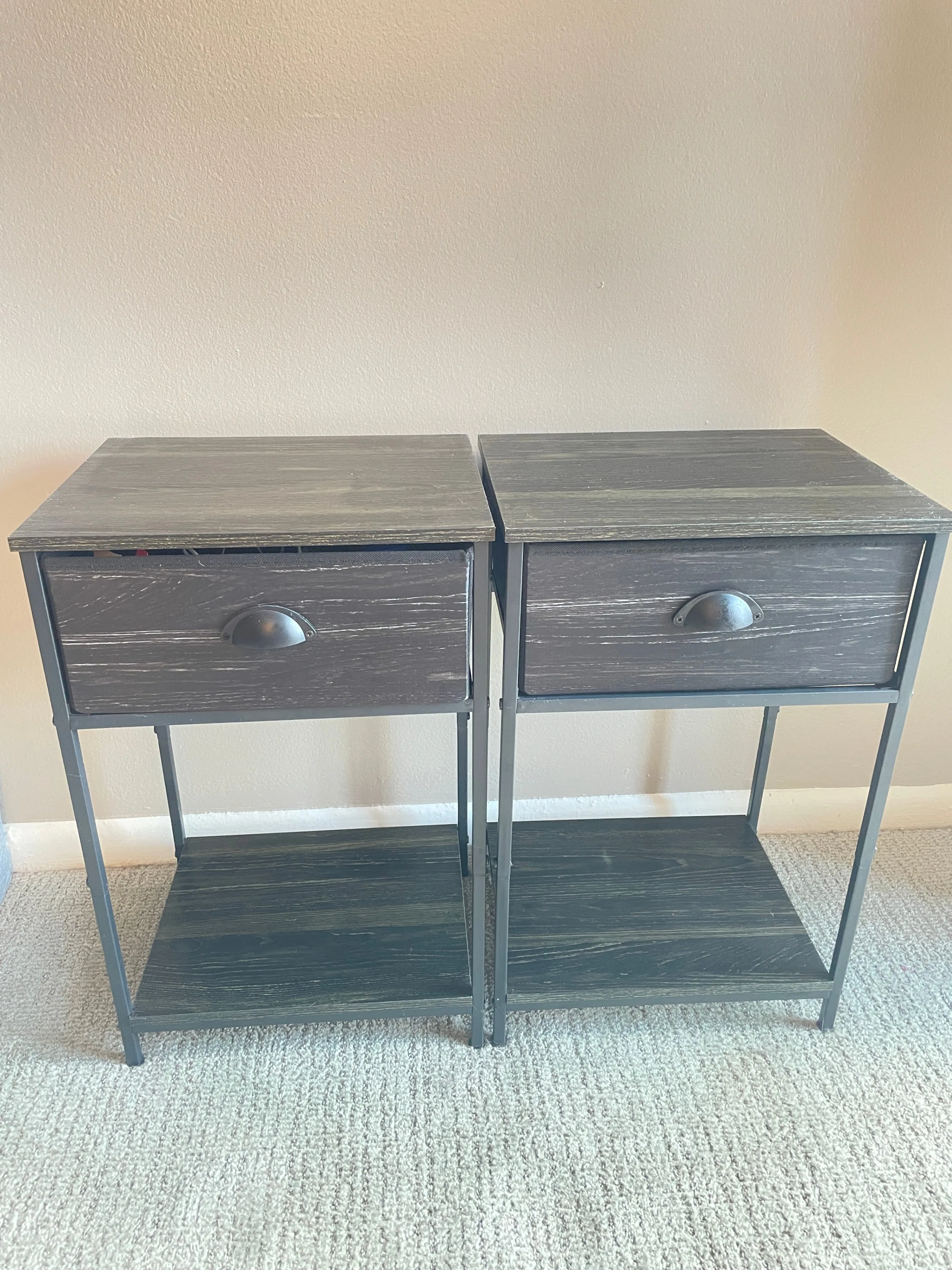 Industrial-Style Nightstand Set (2) w/ Fabric Drawer & Shelf thumbnail