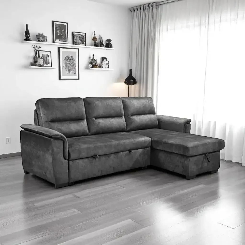 Big Offer New Sectional Sofa Bed In Fabric Upholstery - Grey thumbnail
