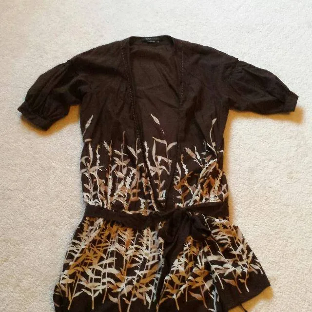 BCBG Silk & Cotton Wrap Top – Dark Brown Nature Print thumbnail