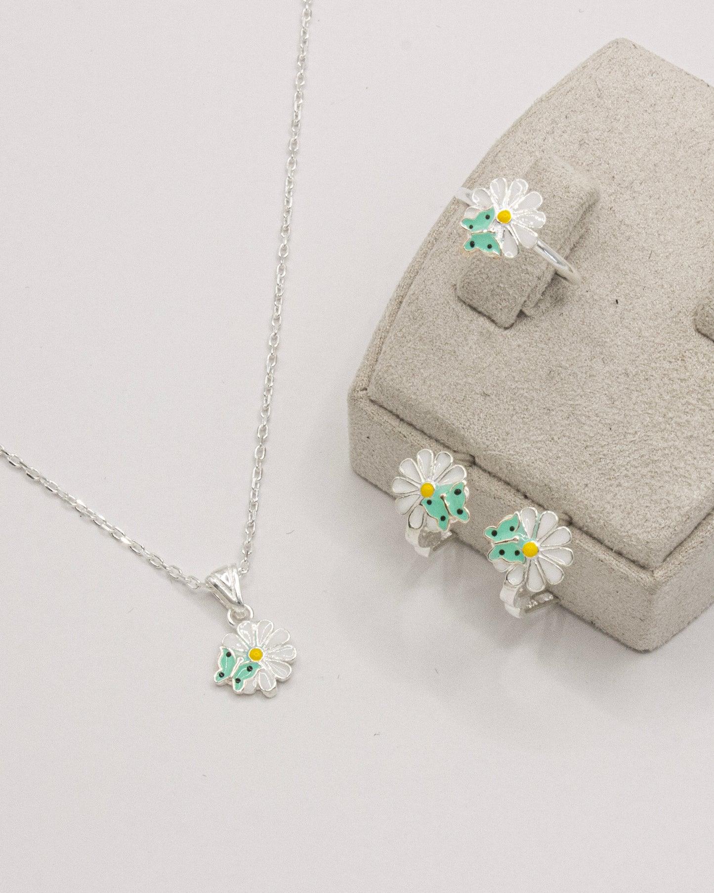 Kids Silver Daisy Frog Jewelry Set