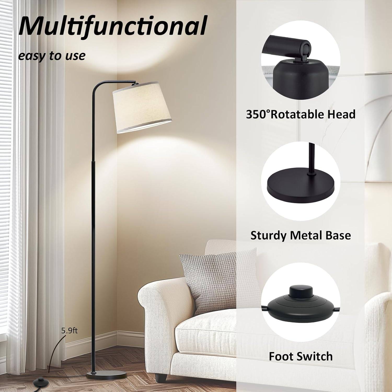 AKASUKI 3-Color Arc Floor Lamp with Foot Switch, 9W LED Included - photo 4