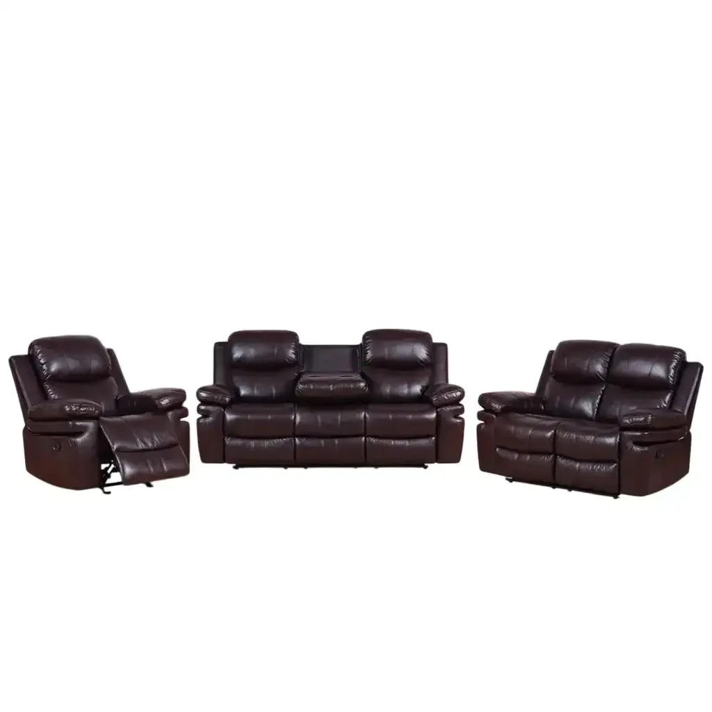New Recliner Sofa In Air-Leather Upholstery - Brown Clearance thumbnail