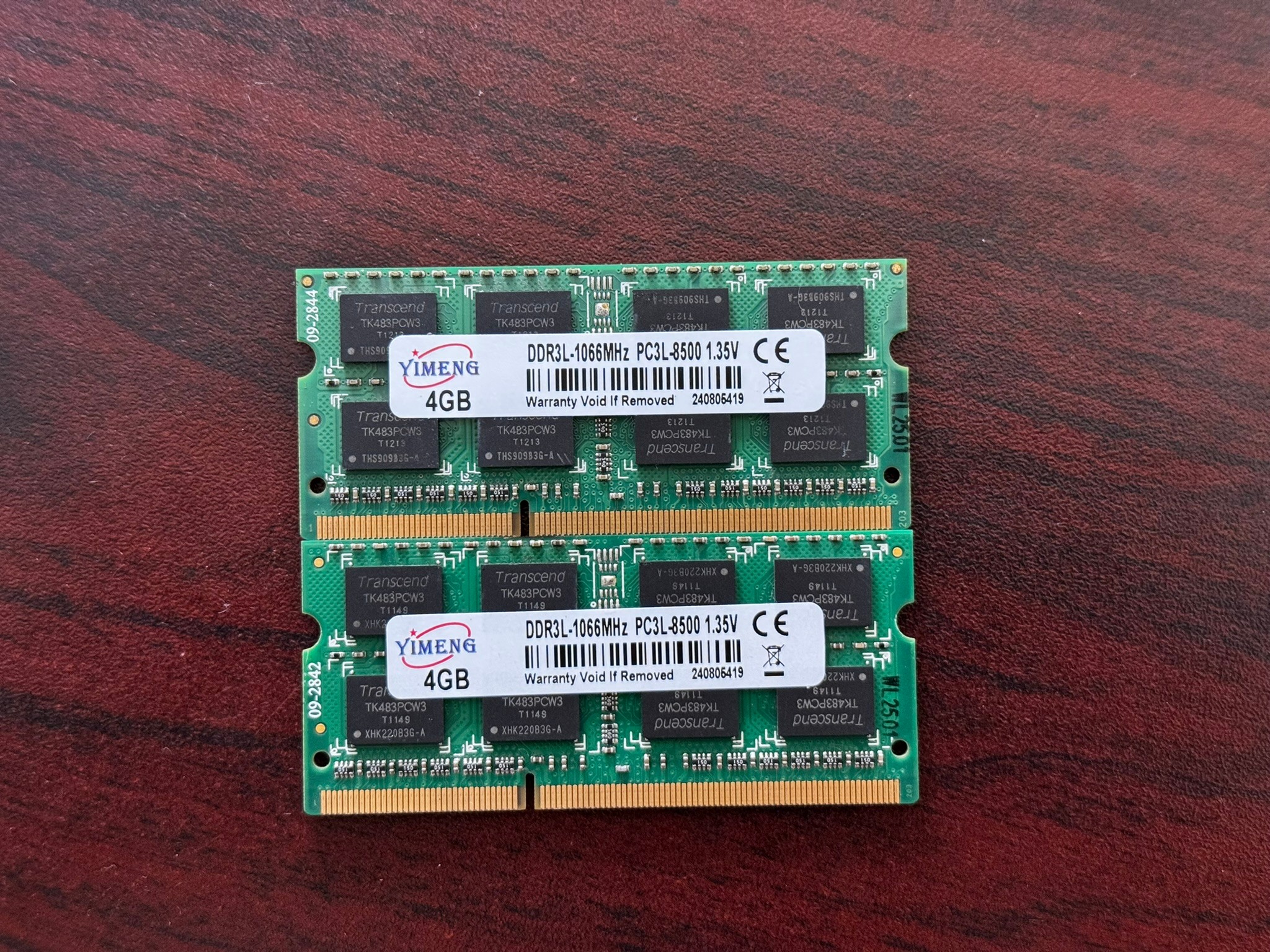2x4GB Transcend Laptop RAM Sticks PC3L-8500/DDR3-1066MHz SO-DIMM