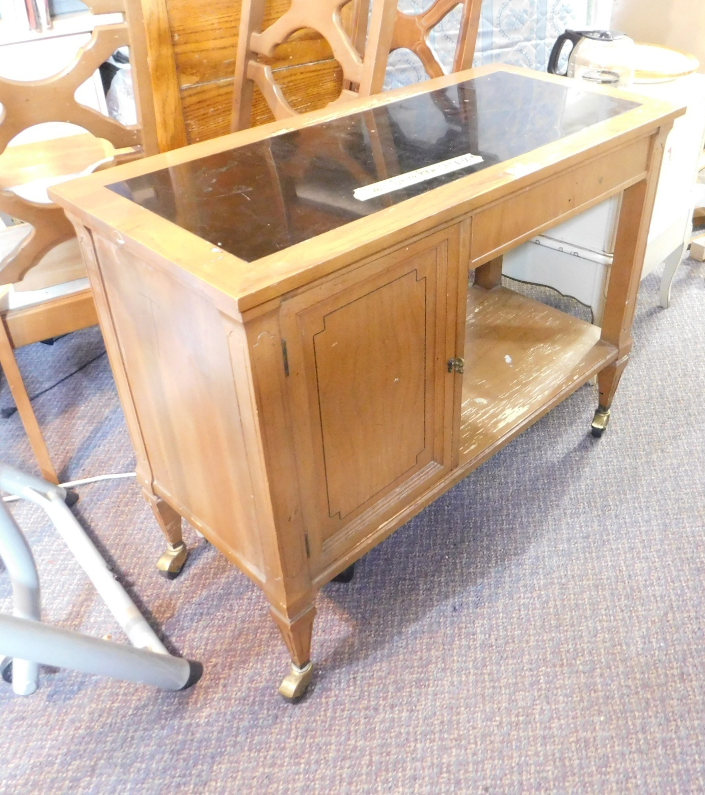 Vintage Wood Sideboard on Casters – Functional Elegance