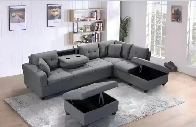 Sectional Sofa with Storage Ottoman - Stylish Living Room Set thumbnail