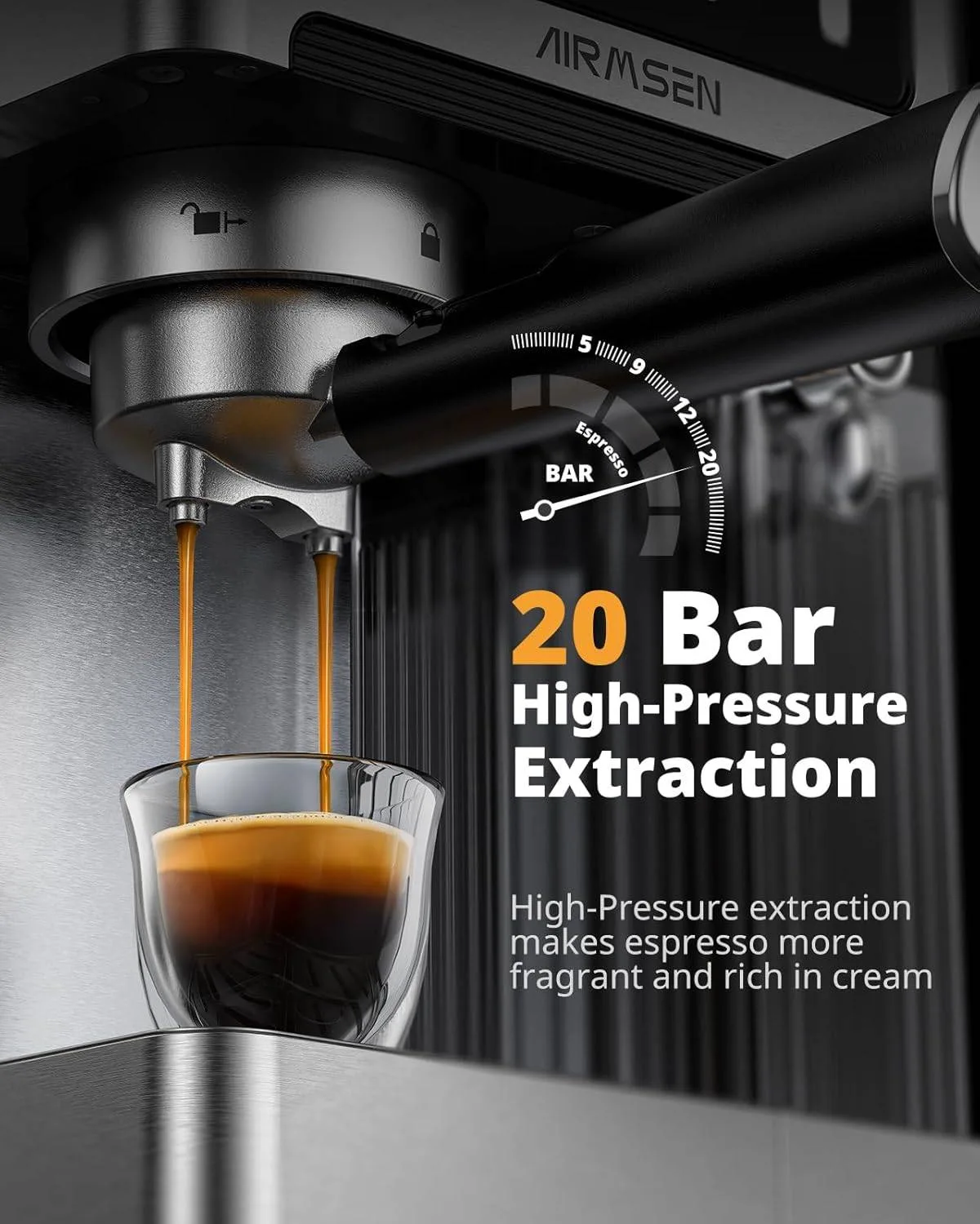 AIRMSEN Espresso & Cappuccino Machine – 20 Bar, Like New image indicator(3)