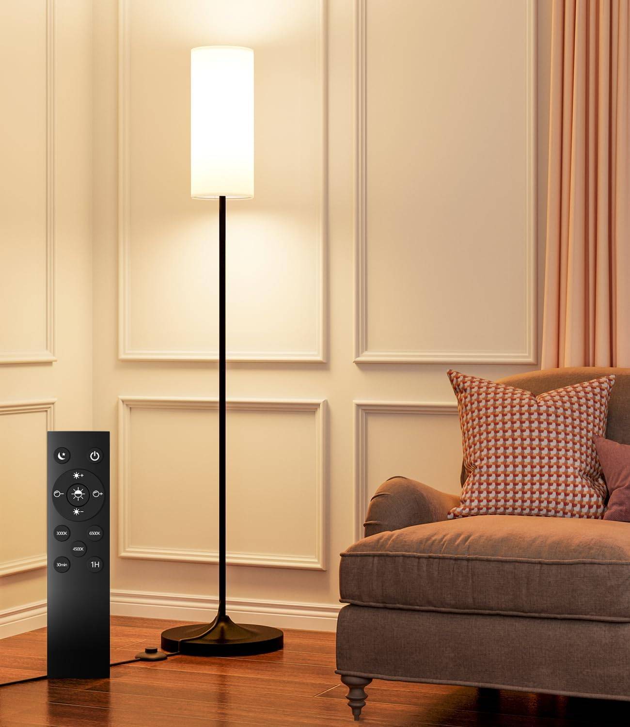 Luckystyle LED Floor Lamp: Dimmable Black Pole for Living Room