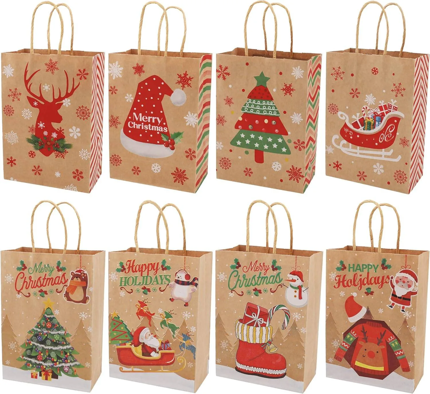 Festive 24-Pack Christmas Kraft Gift Bags with Handles thumbnail