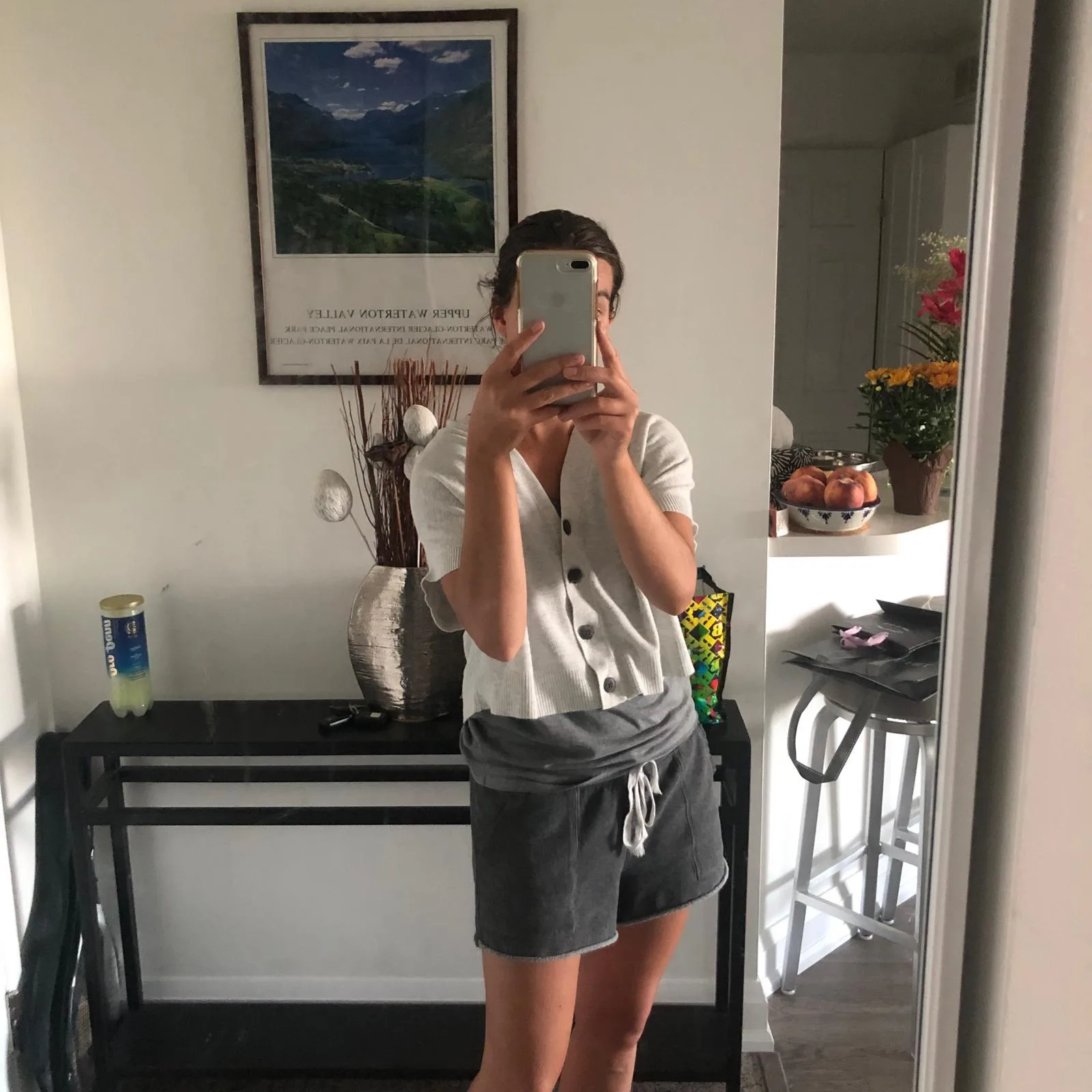 Light Grey Knitted Short-Sleeve Cardigan/Blouse / Size Medium image indicator(5)