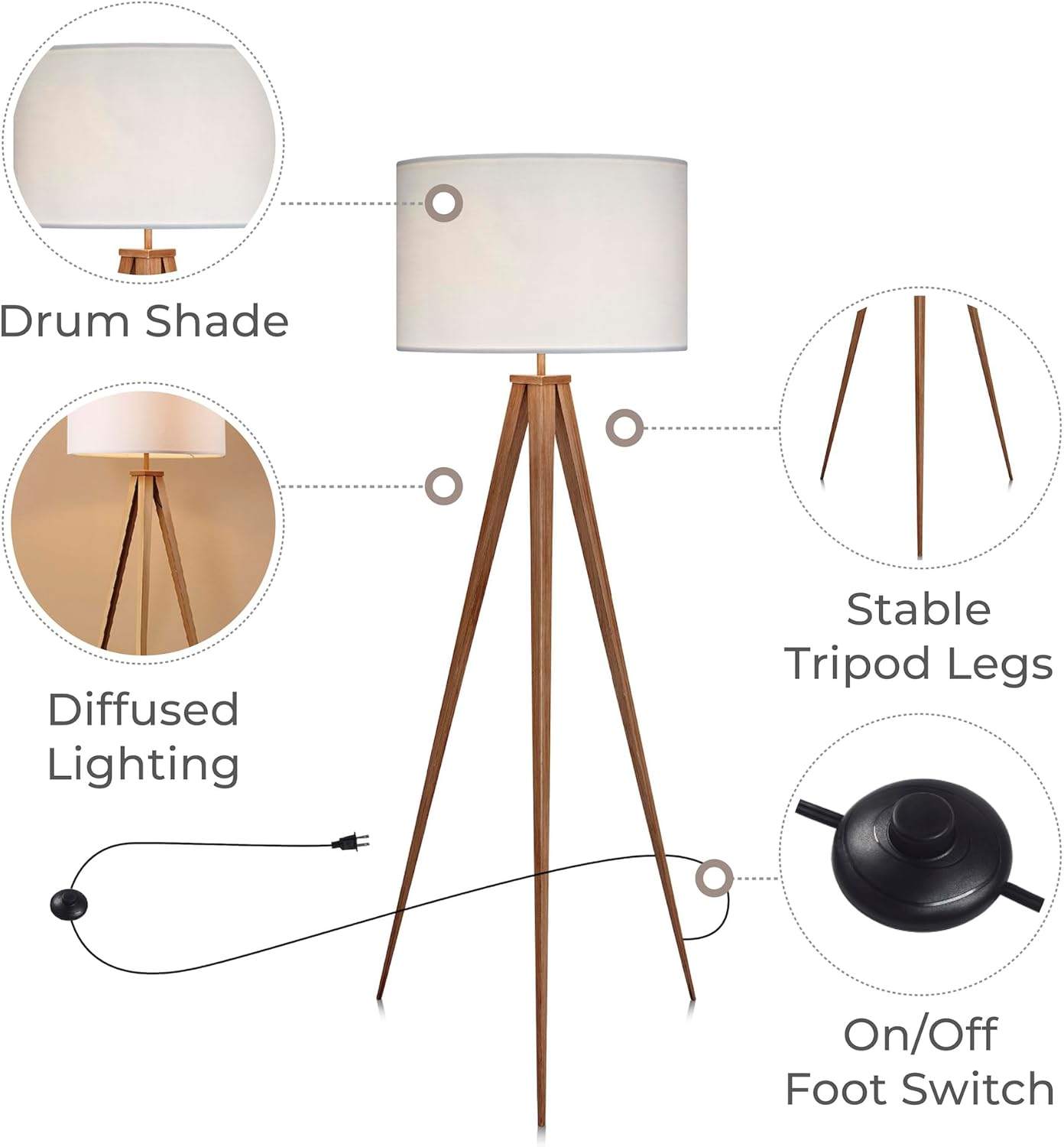 Tripod Metal Legs LED Floor Lamp Tall Standing Reading Light - photo 5