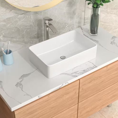 Rectangular Fireclay Vessel Bathroom Sink in White - photo 2