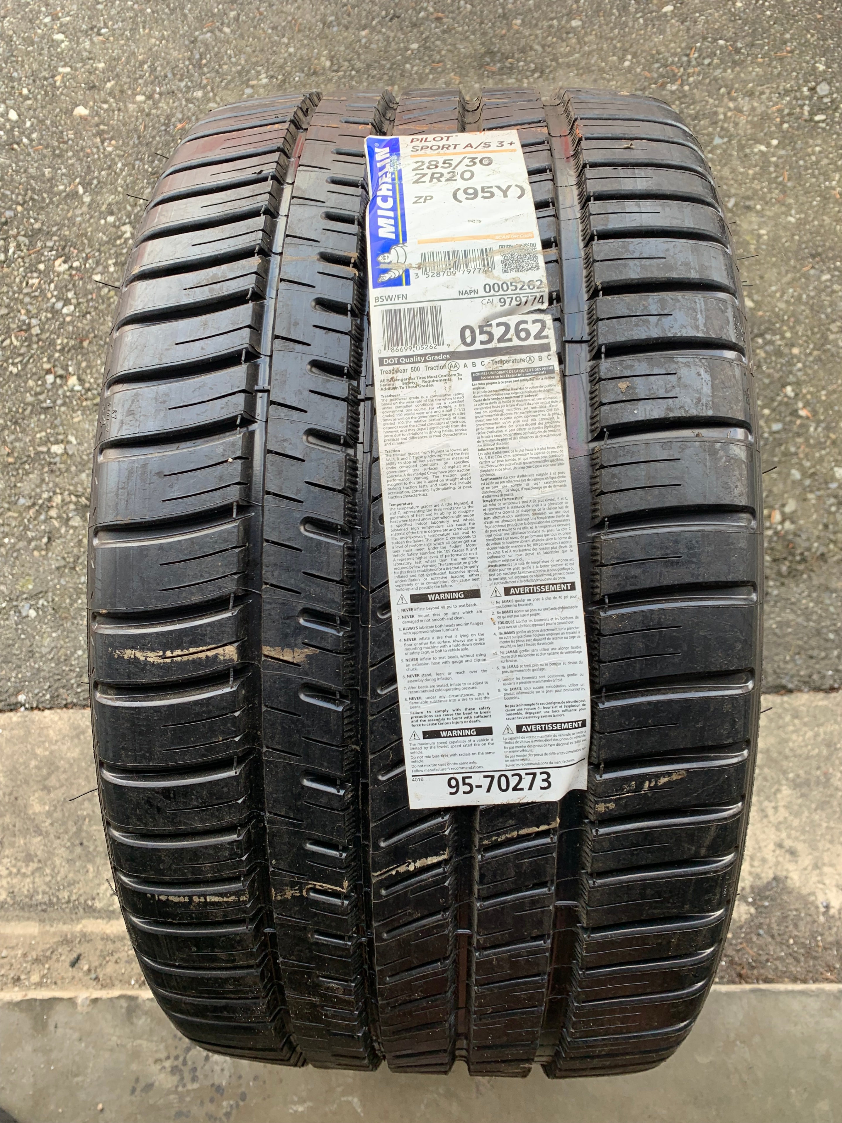 1 X single 285/30/20 Michelin Pilot Sport AS3+ ZP RFT Brand New