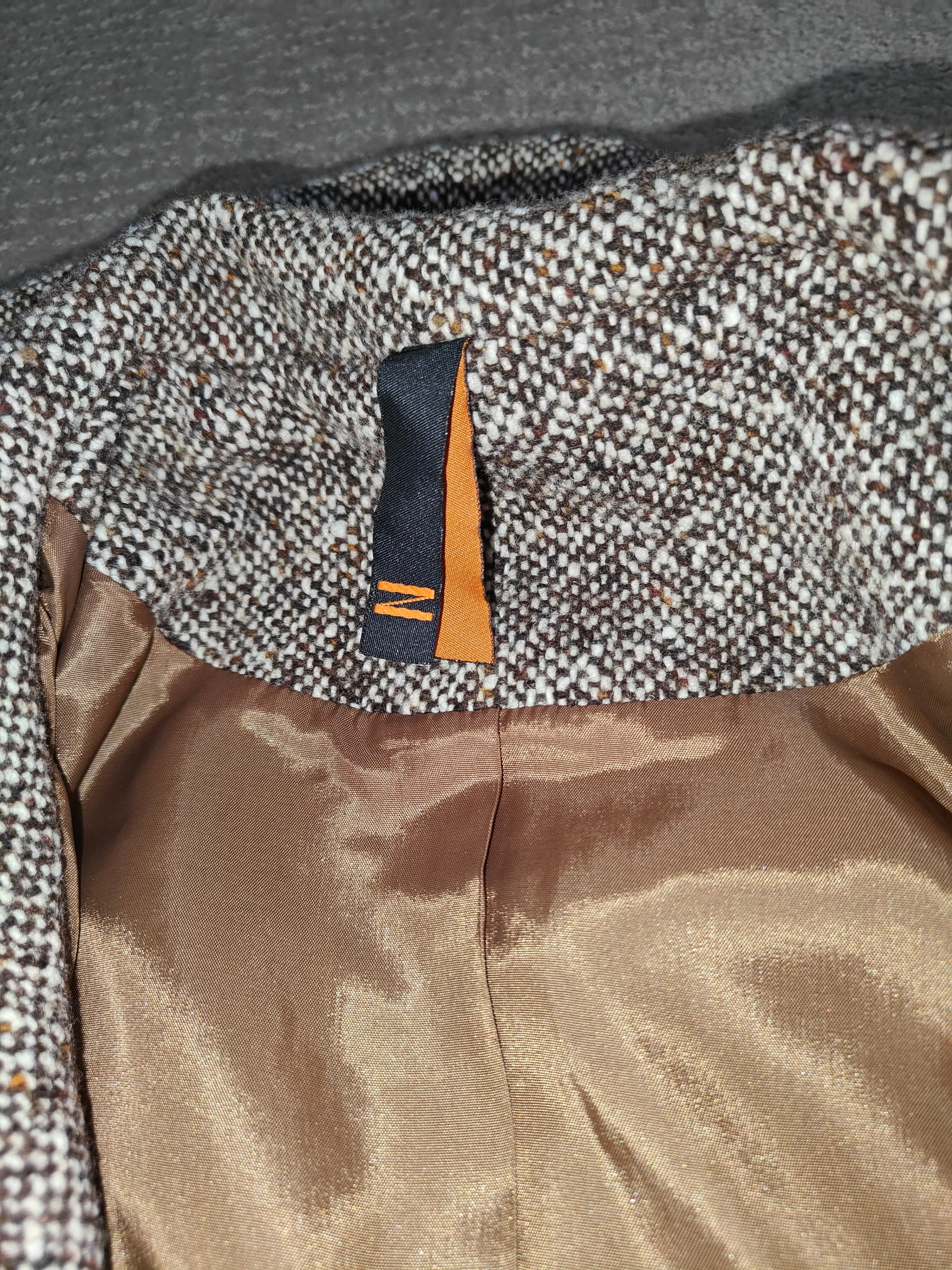 Women Wool Brown White Dress Button Coat Jacket - Size Medium image indicator(8)