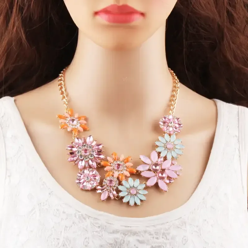 3 Color Flower Choker Necklace thumbnail