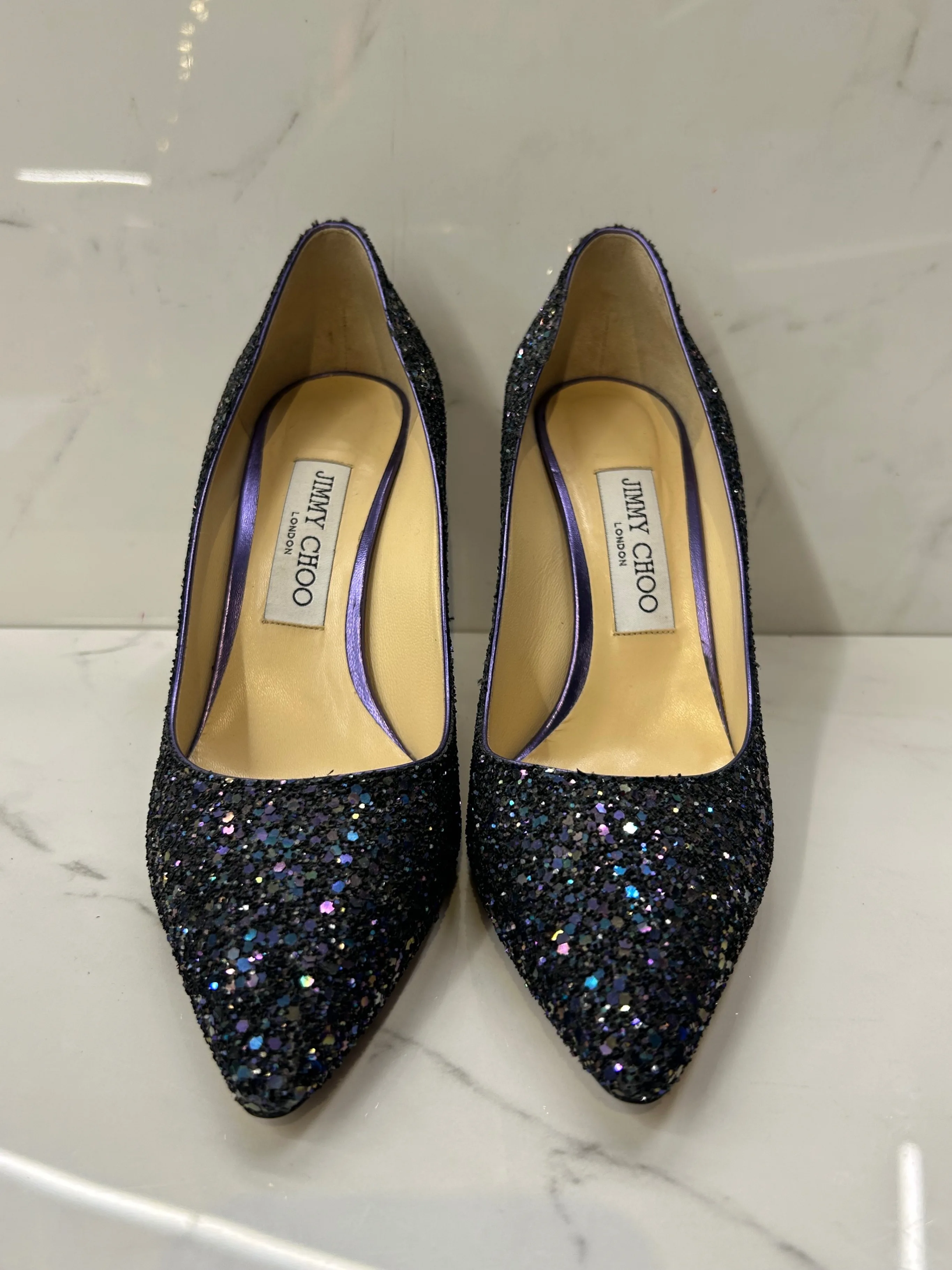 Jimmy Choo Purple Glitter Heels thumbnail