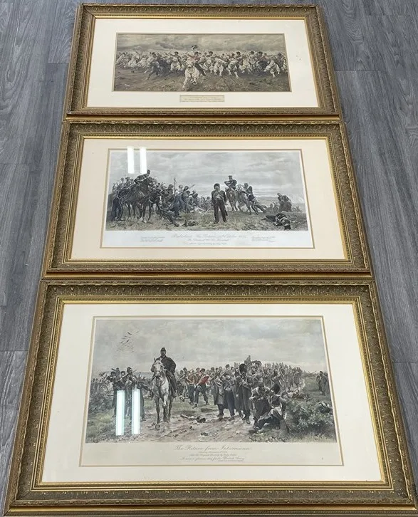 3 Antique Lady Butler Military Lithographs – Waterloo & Crimea thumbnail