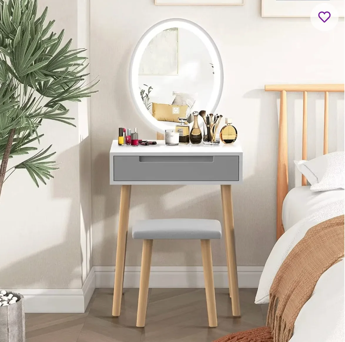 Vanity Table Set with Adjustable Brightness Mirror and Stool