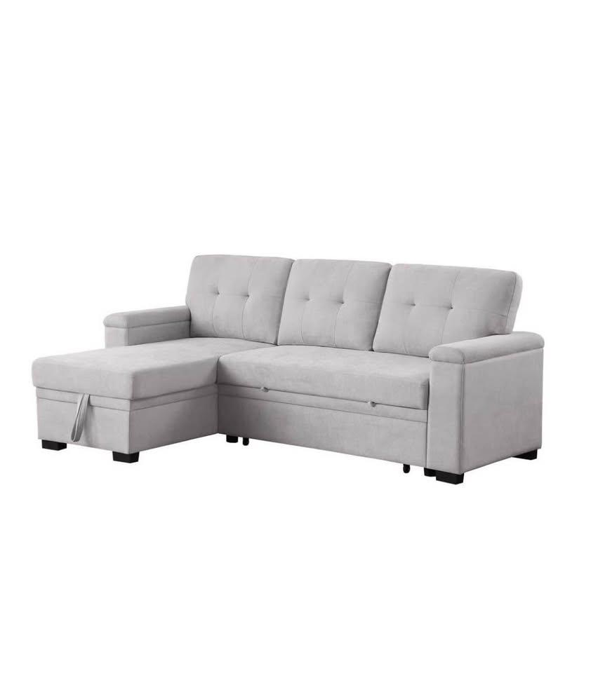 Linen Reversible Sleeper Sofa with Storage - photo 2