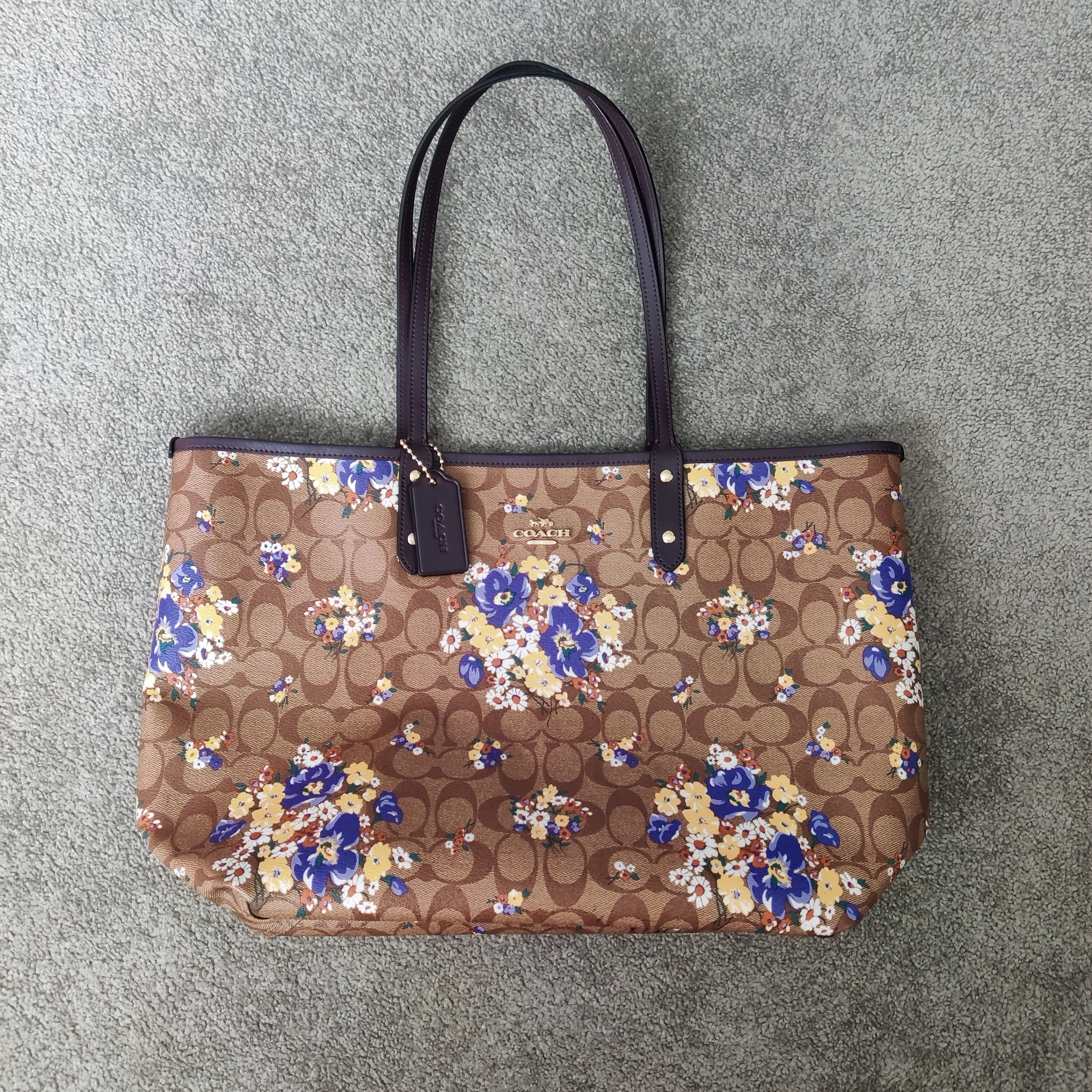 Coach Reversible City Tote Canvas Floral Brown thumbnail