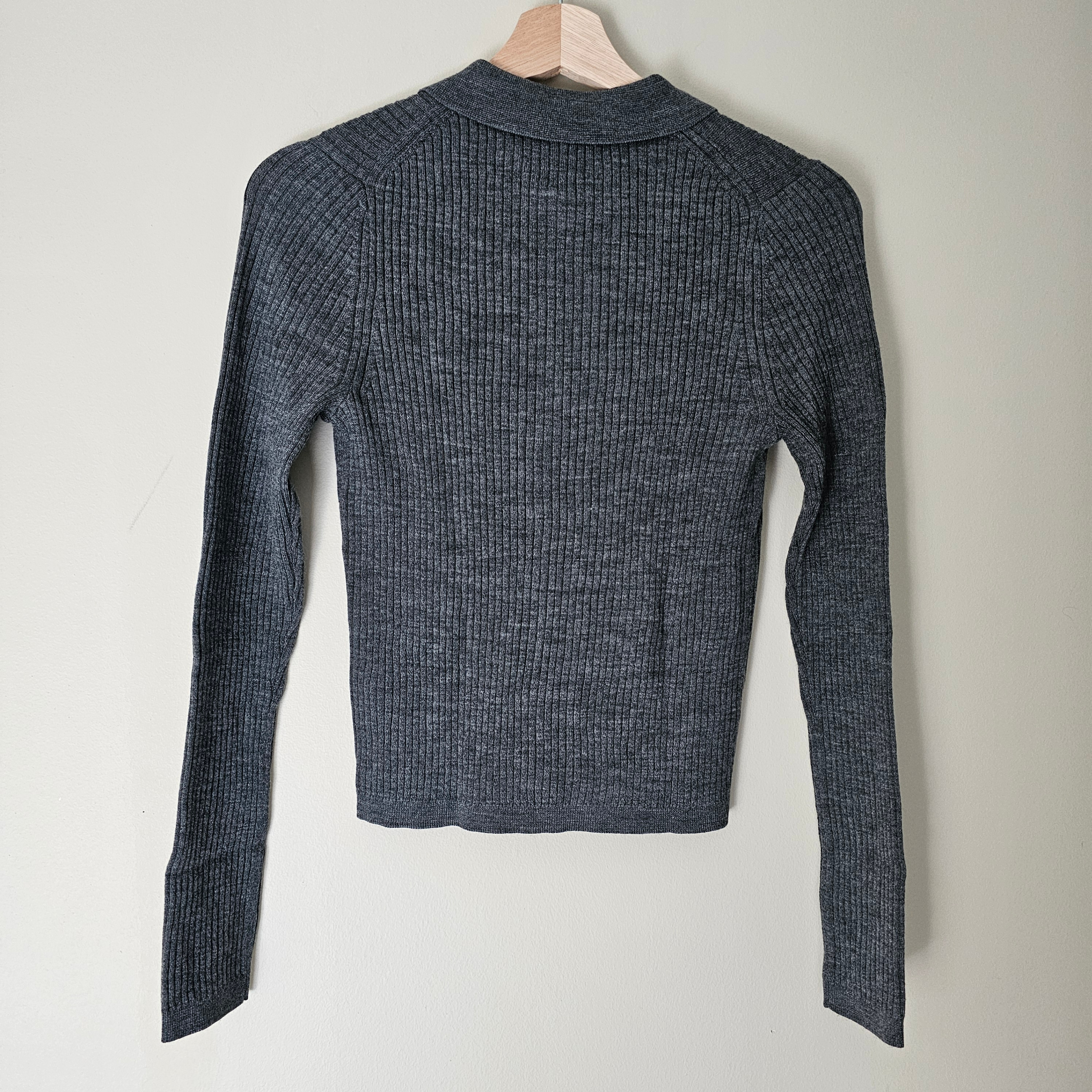 NWT Uniqlo Merino Wool Ribbed Polo Cardigan - Gray - Sz XS - photo 3