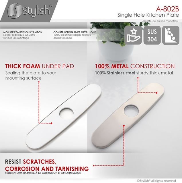 Kitchen Sink Faucet Hole Cover Deck Plate A-802B(Brushed Nickel) - photo 5