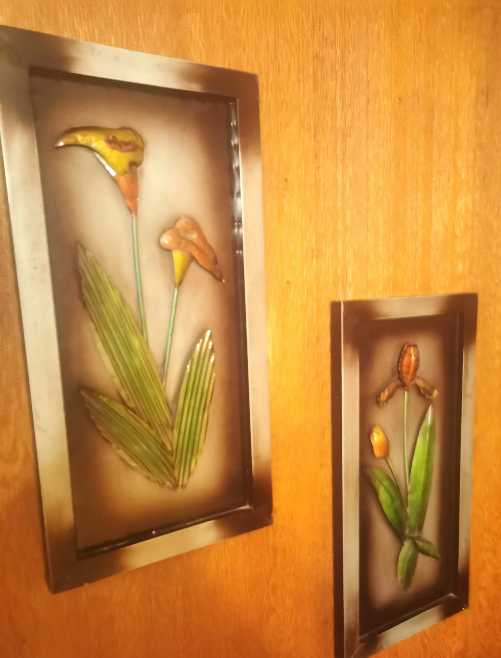 Vintage Steel Flower Wall Art - 1960s Floral Metal Art Panels image indicator(2)