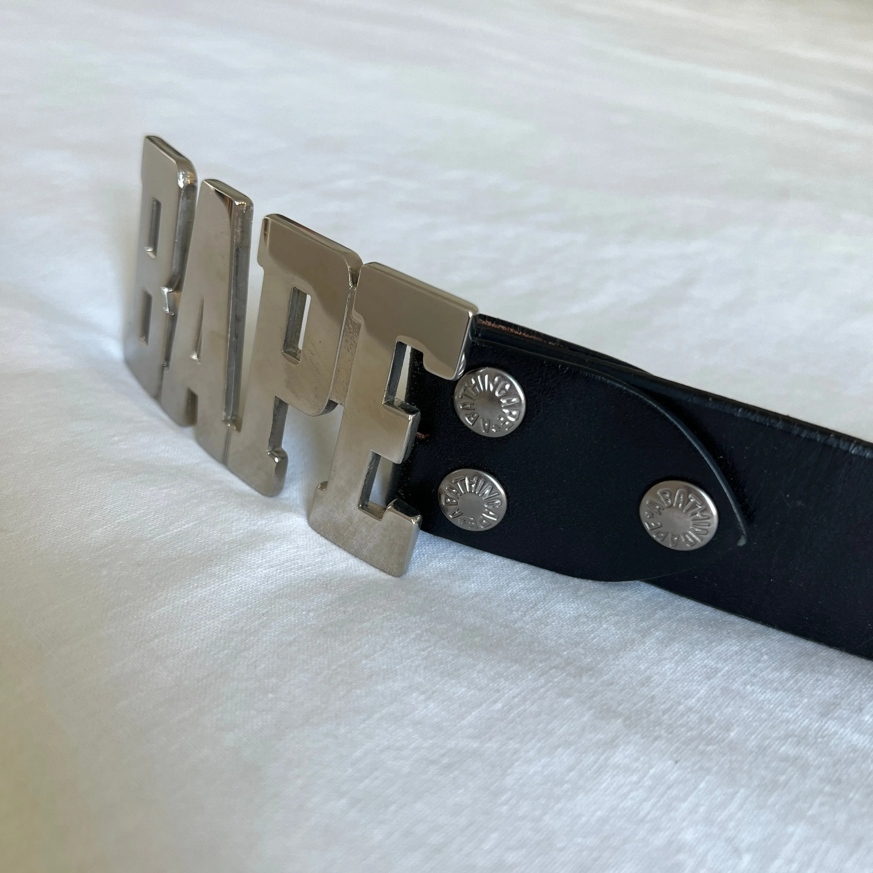 BAPE Silver Belt Buckle with Black Leather Belt - Made in Japan image indicator(5)