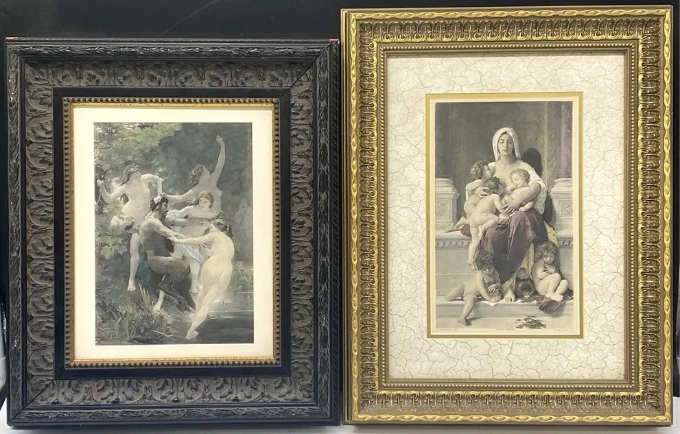 Antique Bouguereau Lithographs Nymphs & Satyr + Charity 19th C. thumbnail