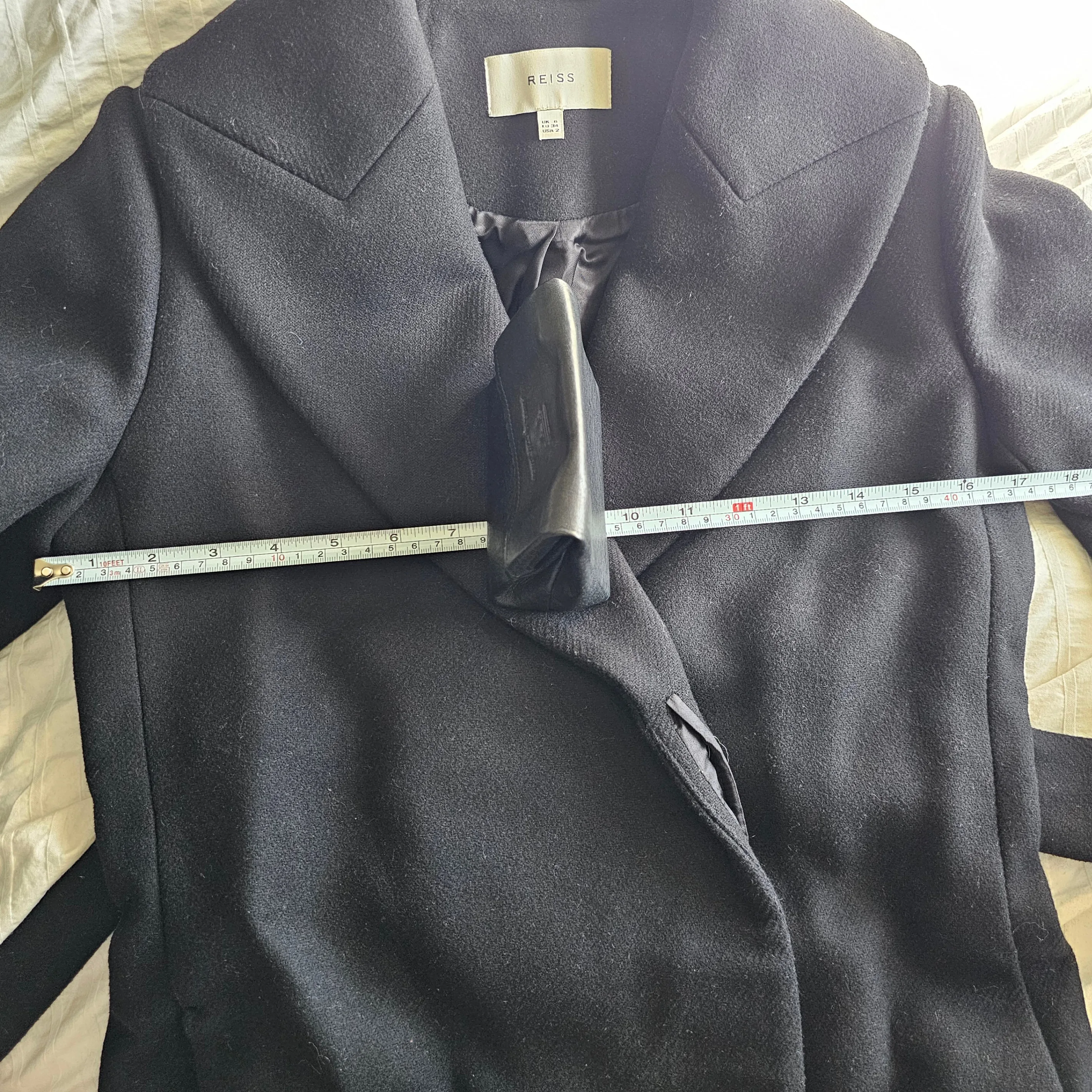 Reiss Cody Long Length Larger Lapel Coat - Black - Sz UK6/US2 image indicator(8)