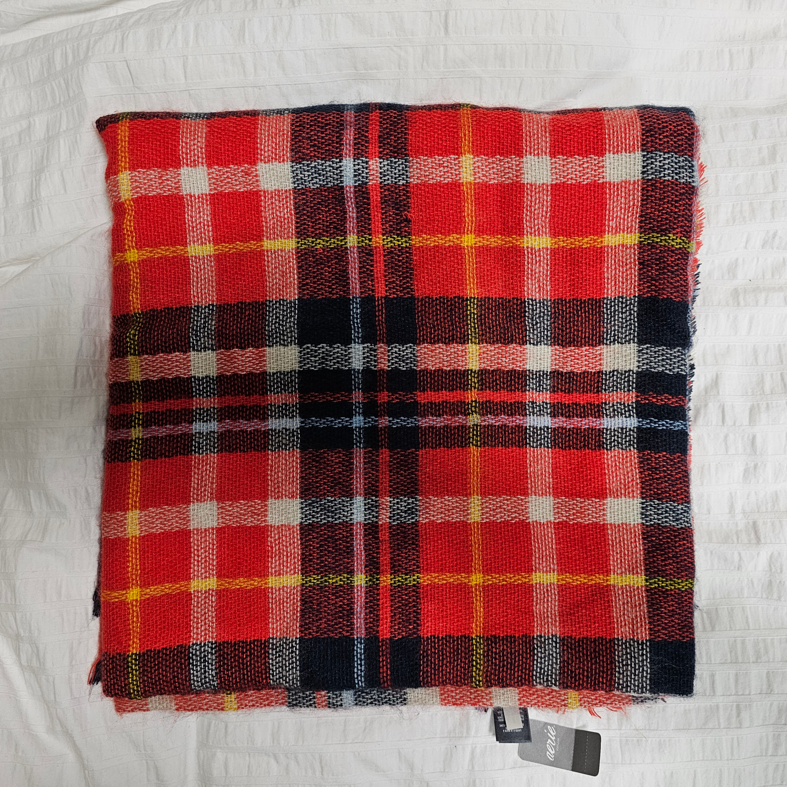 NWT Aerie Plaid Woven Blanket Scarf - Red - 59x59 in