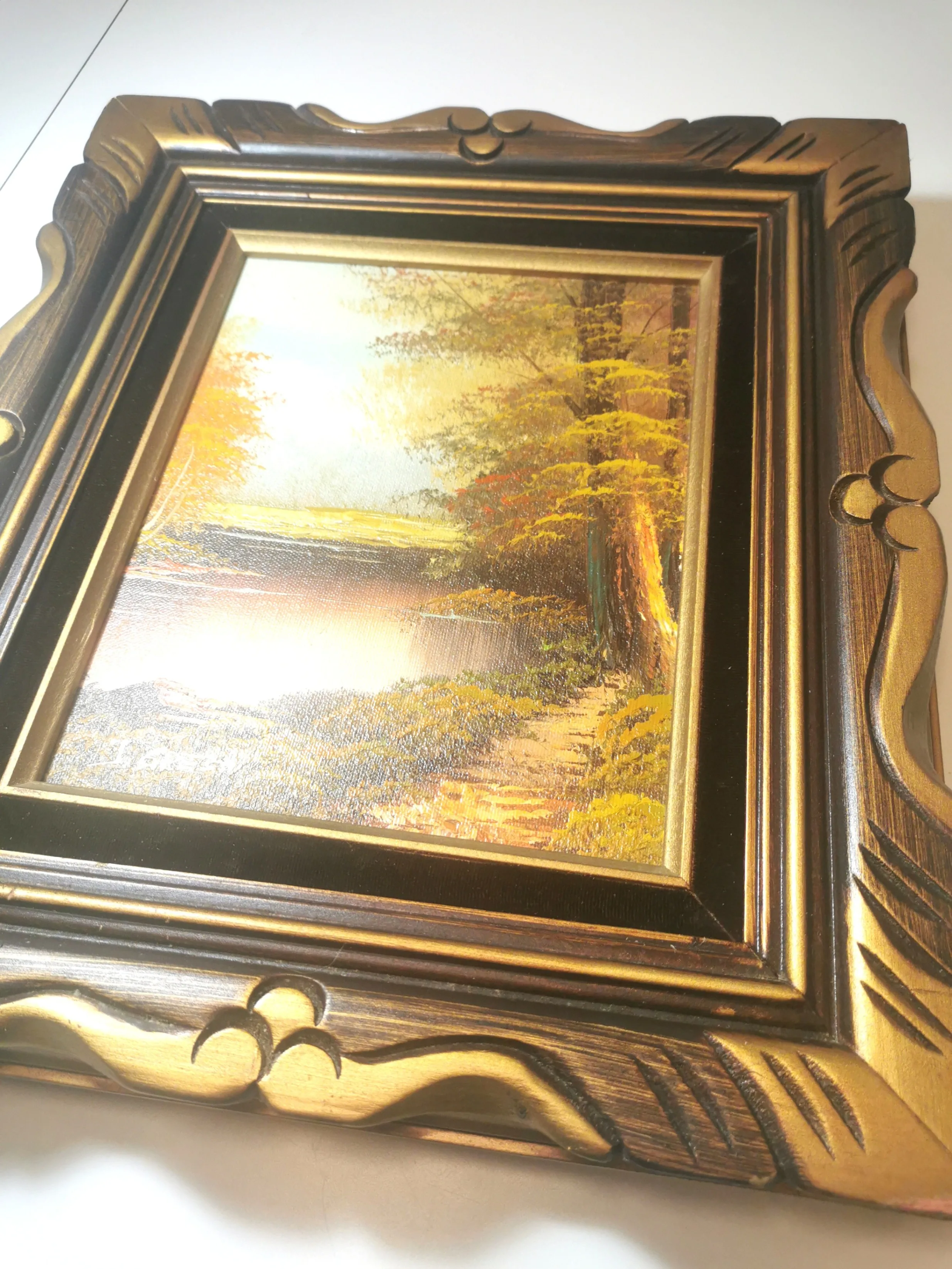 Oil Painting Signed J Green Guilded Wood Frame Black Velvet Trim image indicator(4)