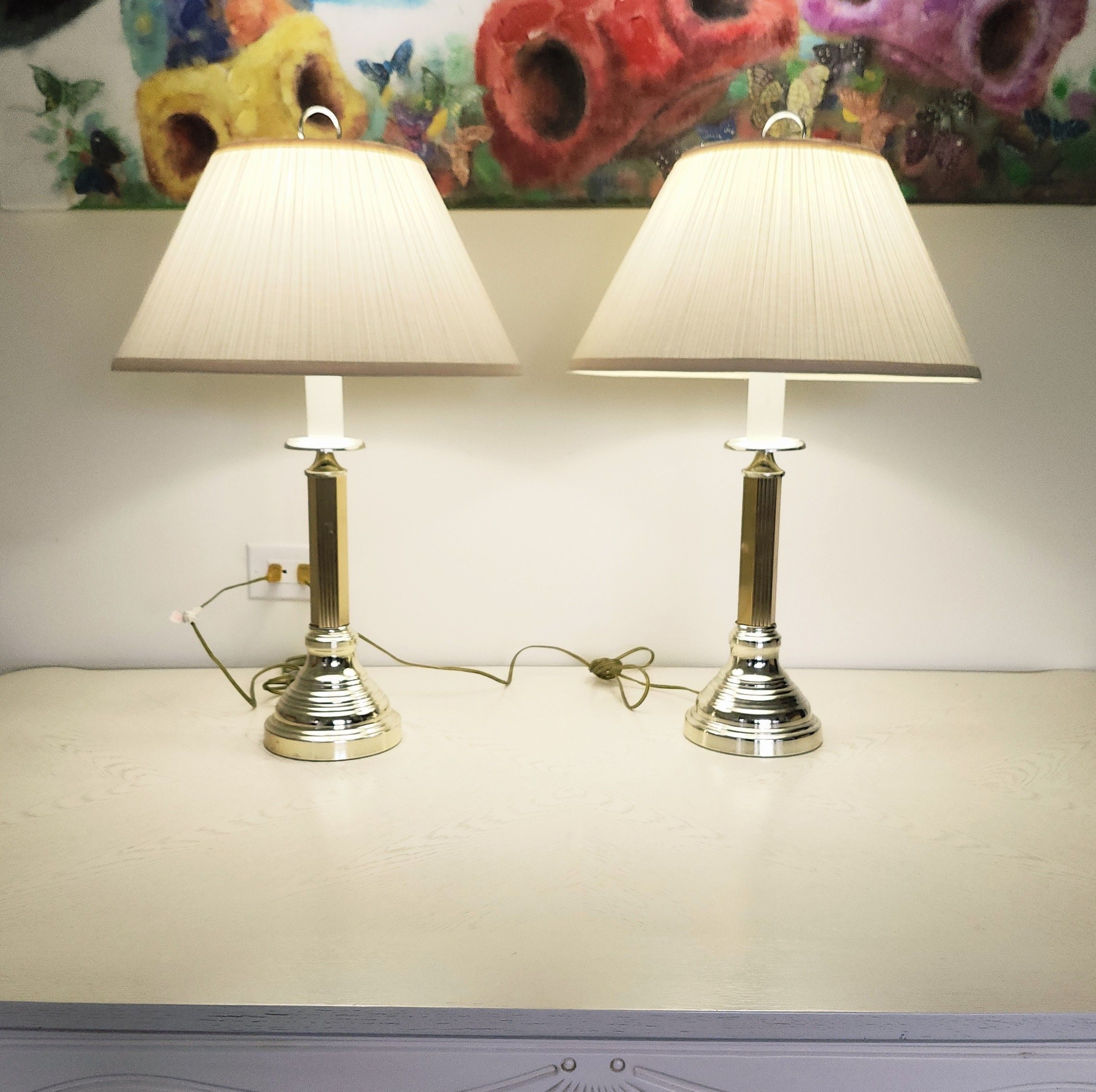 🥕Pair Gold Table Lamps with Beige Shades $25