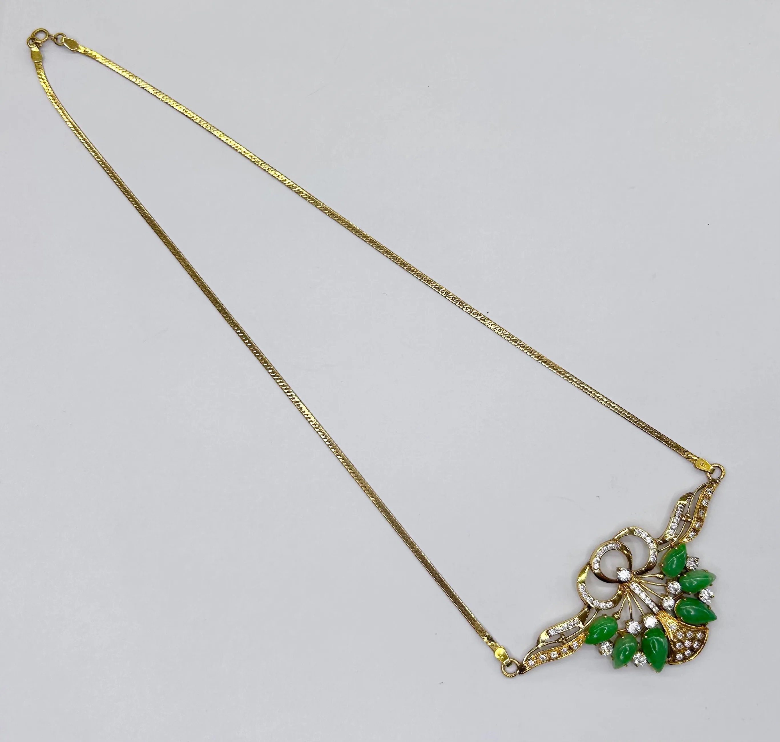 18K Yellow Gold Necklace With Jade & Cubic Zirconia thumbnail