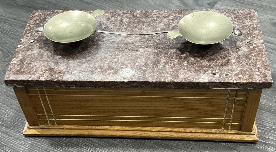Antique Apothecary Balance Scale – Oak & Marble – Working - photo 3