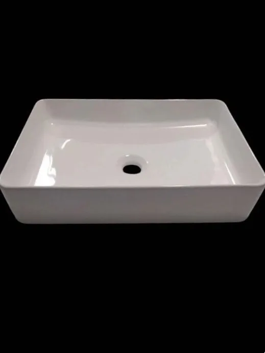 Rectangular Fireclay Vessel Bathroom Sink in White thumbnail