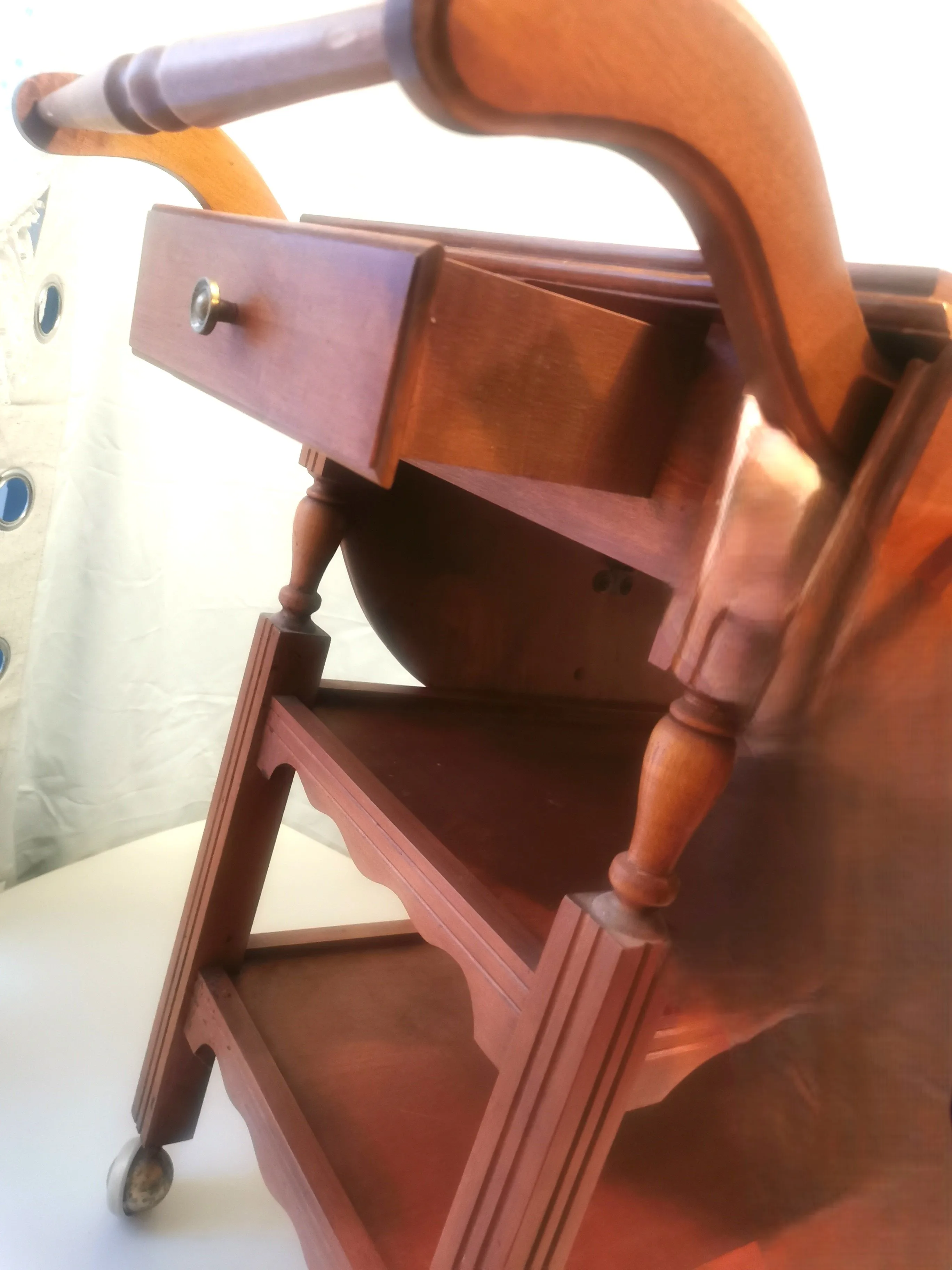 Tea Cart with Drop Leaves Handle for Pushing Vintage Hardwood image indicator(5)