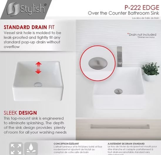 STYLISH 15'' Vessel Bathroom Sink EDGE P-222 - photo 4