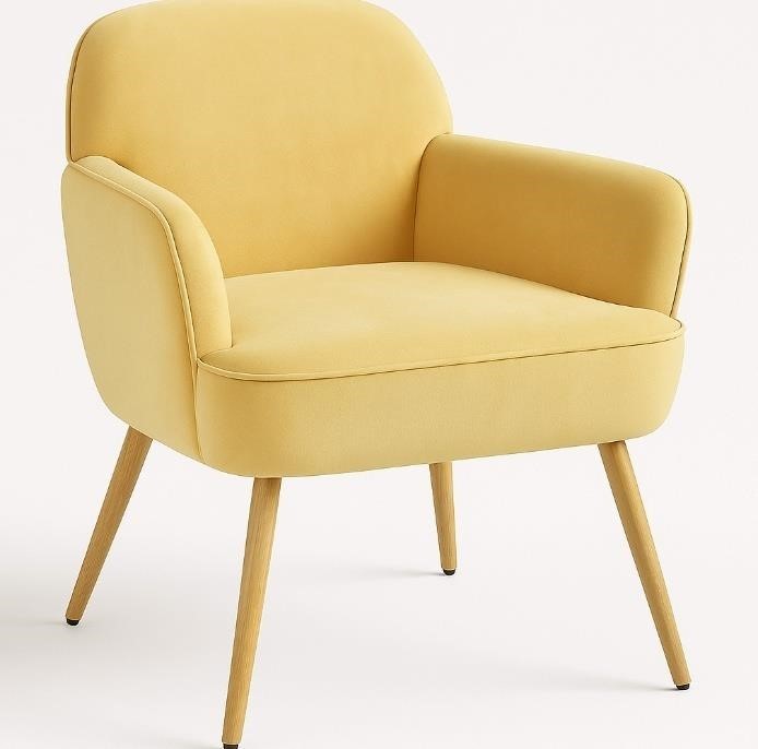 Modern Accent Chair, Velvet-Touch Fabric-Yellow