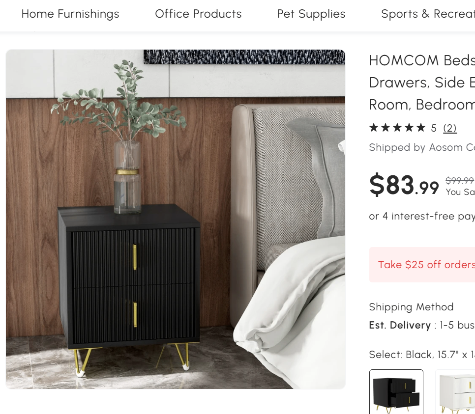New- HOMCOM Modern Night Bedside Table