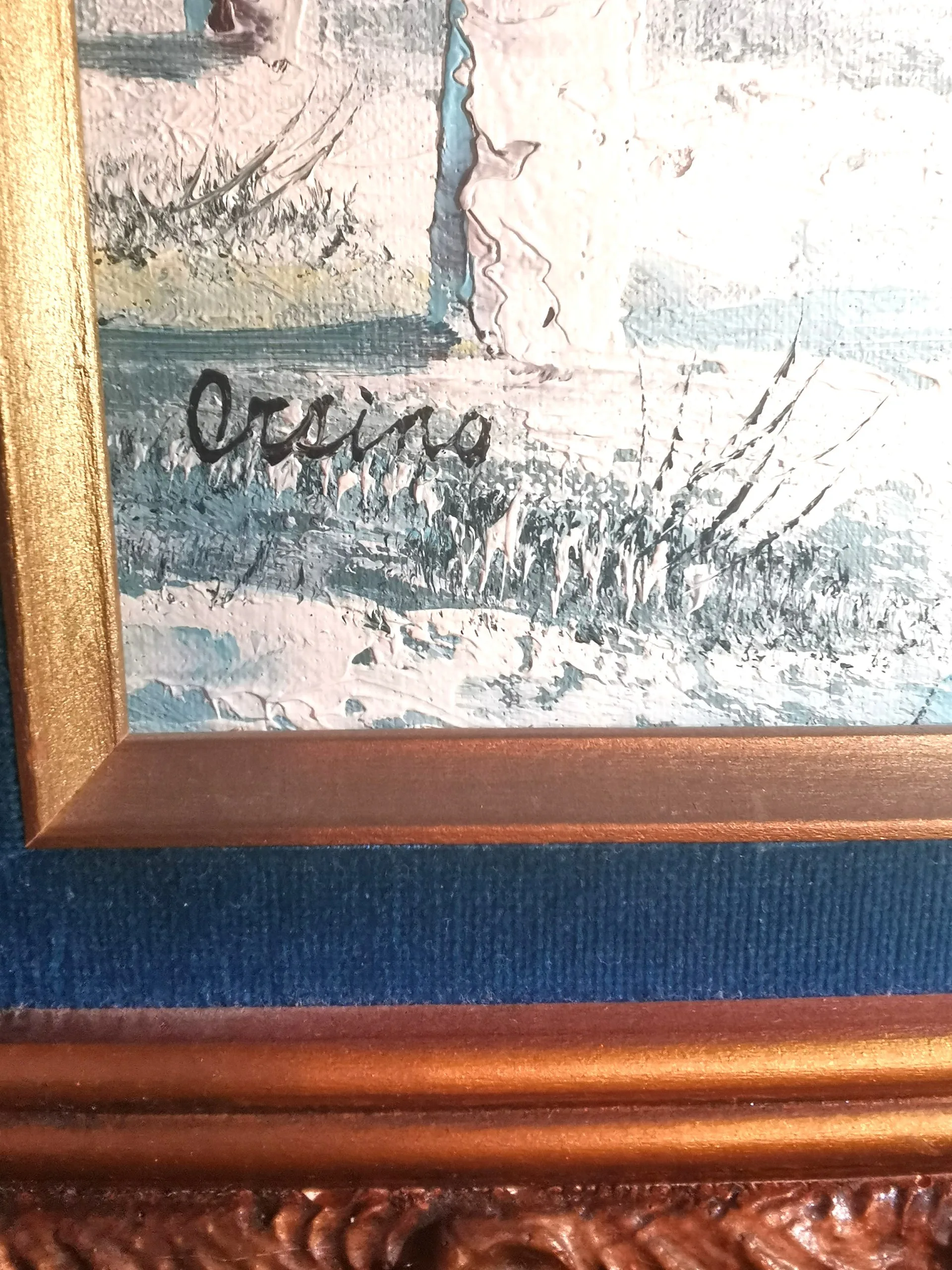 Vintage Signed Winter Landscape Oil Painting Ornate Gilded Frame image indicator(10)