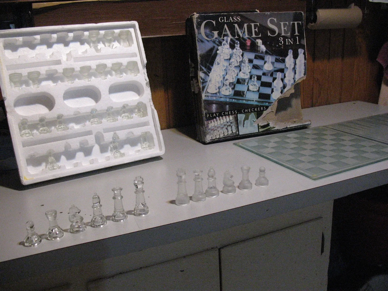 3 in 1 Glass Chess/Backgammon/and Checkers Game image indicator(10)