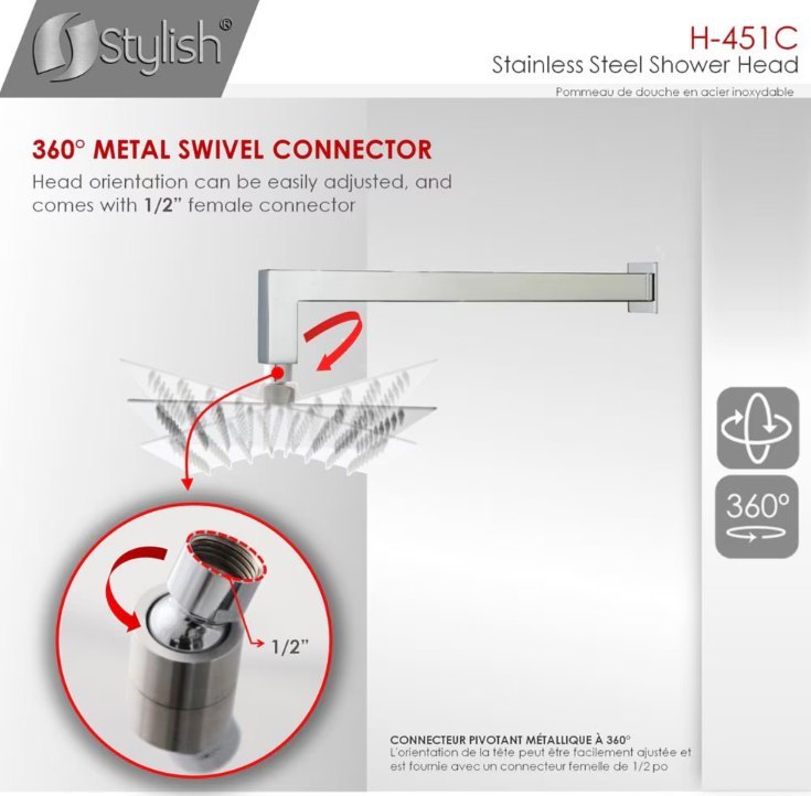 Square Shower Head Stainless Steel H-451C - photo 5