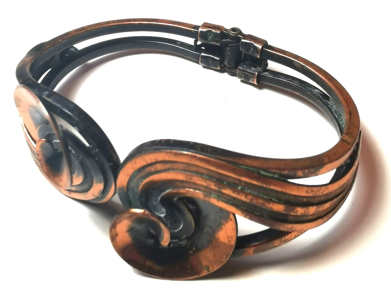 Vintage Copper Hinged Clamper Bracelet Style Cuff Medium image indicator(2)