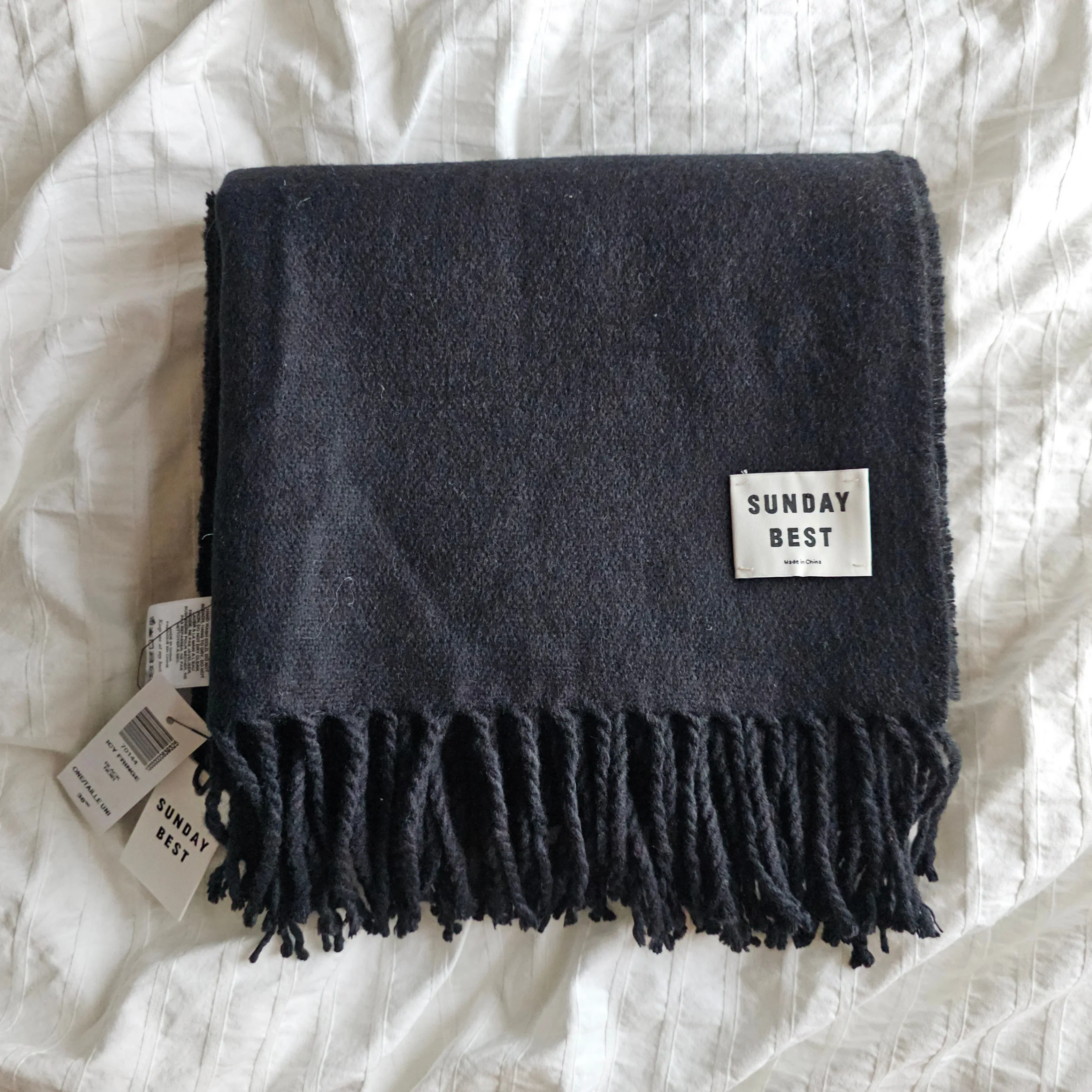 NWT Aritzia Sunday Best Coco Icy Fringe Scarf - Black - 72x28 in thumbnail