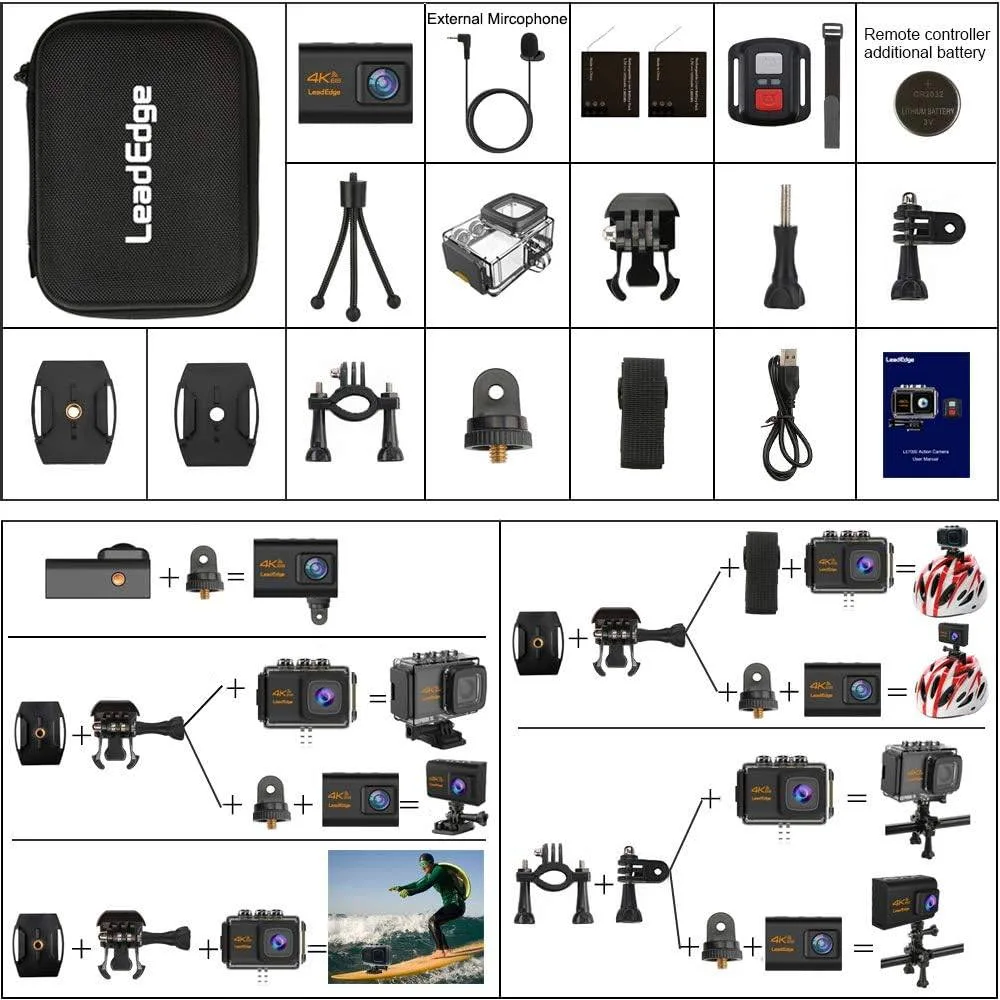 LeadEdge 4K Action Camera with full set of gears image indicator(10)