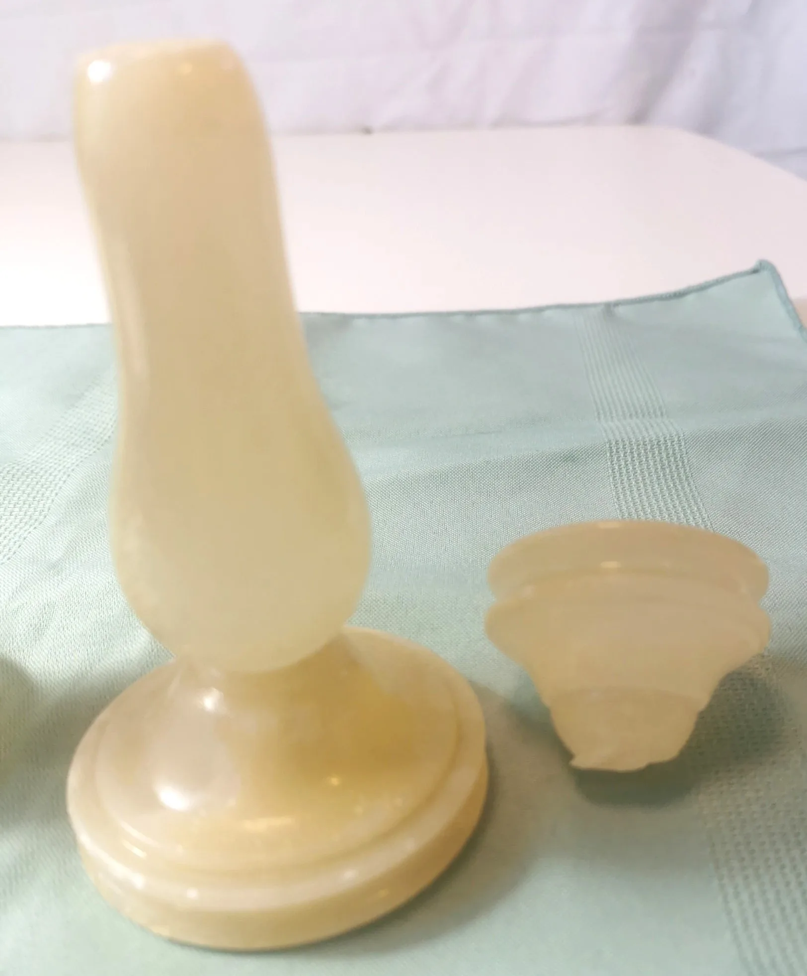 Alibaster Candle Holder Pair ONE DAMAGED Vintage Made in Italy image indicator(8)