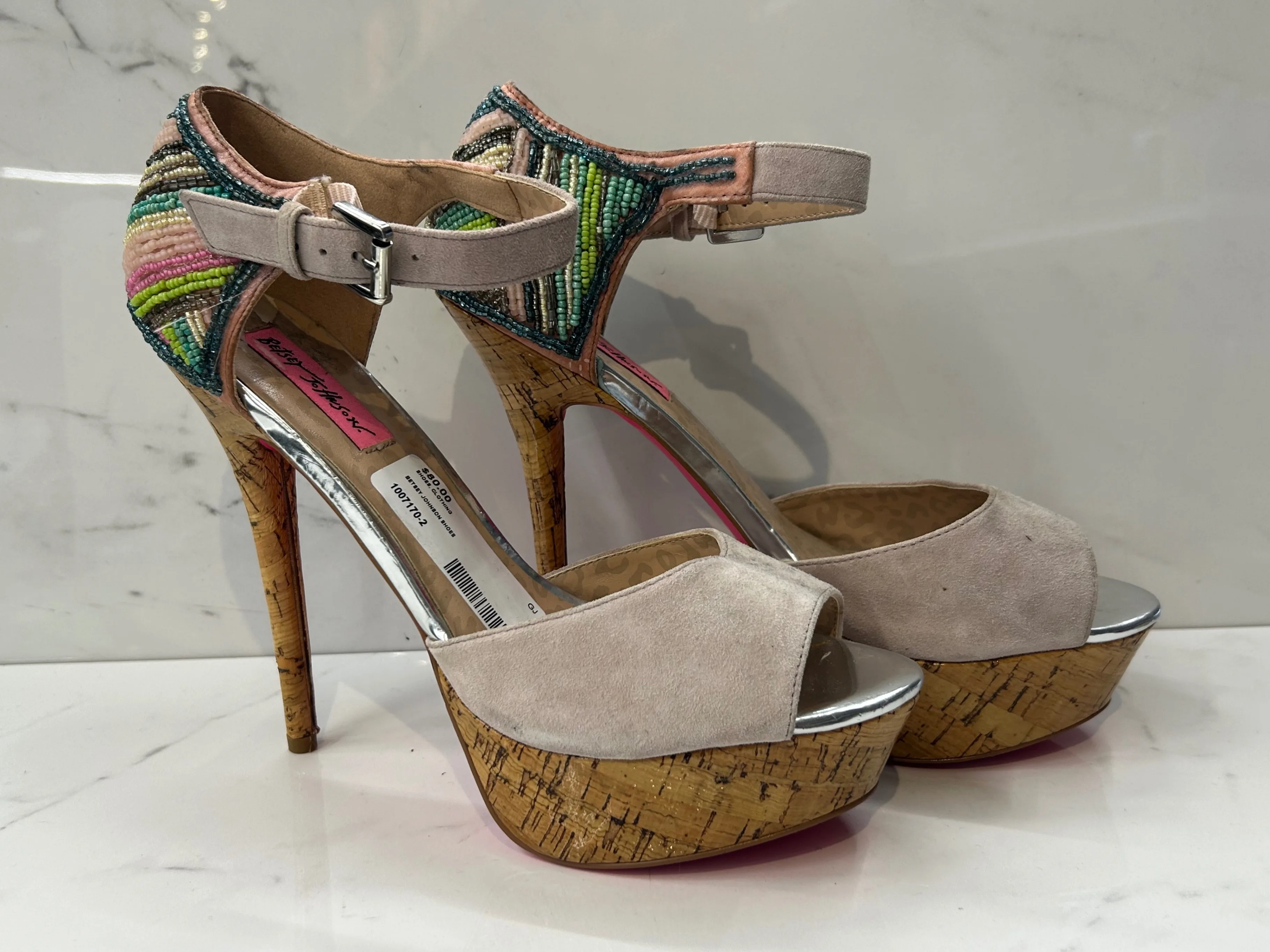 Betsey Johnson Izabell Beaded Ankle Strap Heels thumbnail